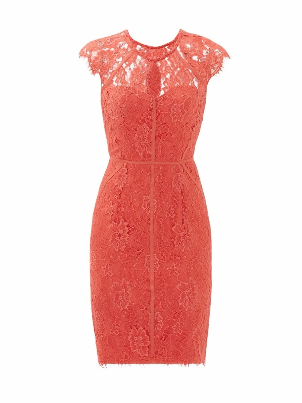 ML Monique Lhuillier ‘Grapefruit Spritz Lace Sheath Dress’ Size 14